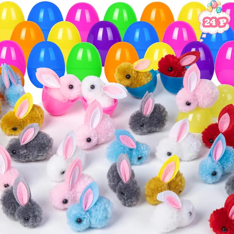 24 Pack Easter Egg Fillers Plush Bunny Toys, Mini Stuffed Animal Eggs for Kids Easter Basket Stuffers, Colorful Bunny for Toddler Teens Boys Girls Easter Party Favors & Egg Hunt Surprises