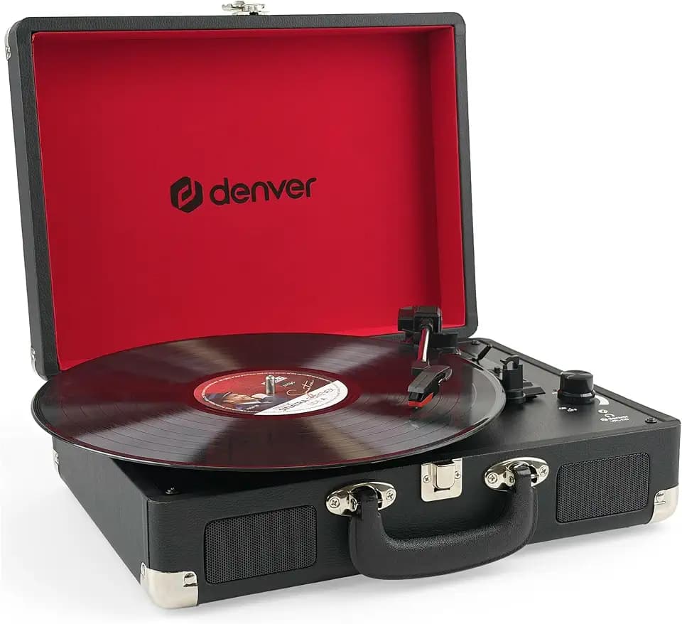 Denver Kofferplattenspieler mit Lautsprechern und USB, Schwarz
