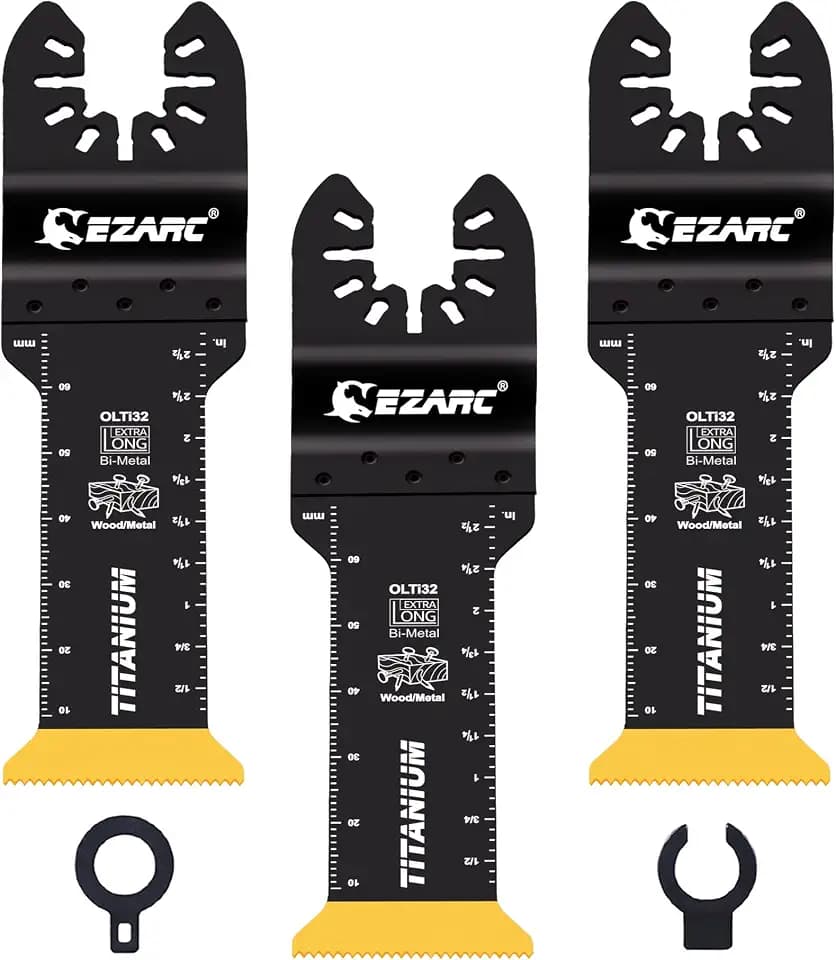 EZARC Titanium Oscillating Saw Blades, Extra-Long Oscillating Multitool Blades for Metal, Wood Nails, Screws Cutting, Plastic, 3 Pack