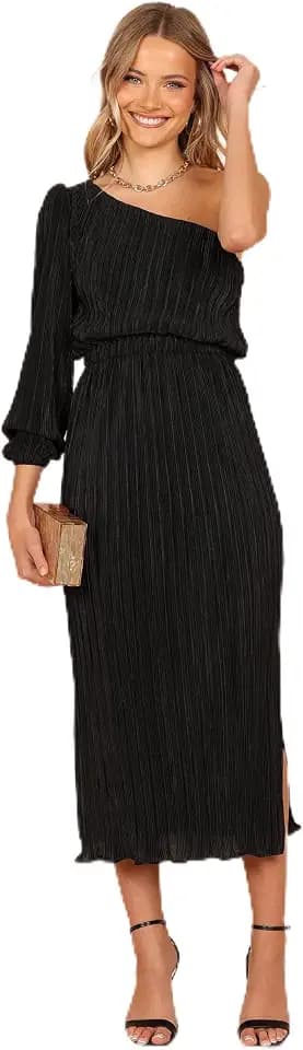 Petal & Pup Women's Pontee One Shoulder Pleated Midi Dress