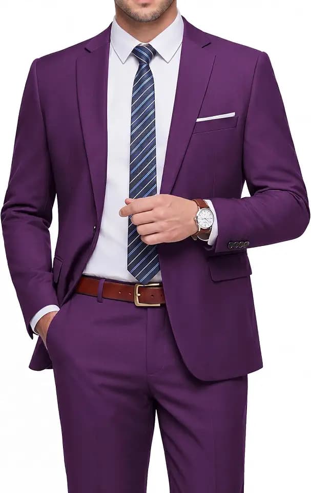 Men's 2 Piece Slim Fit Suit Set One Button Blazer Solid Jacket Pants Tuxedo Set, Suits for Prom Party Wedding & Business