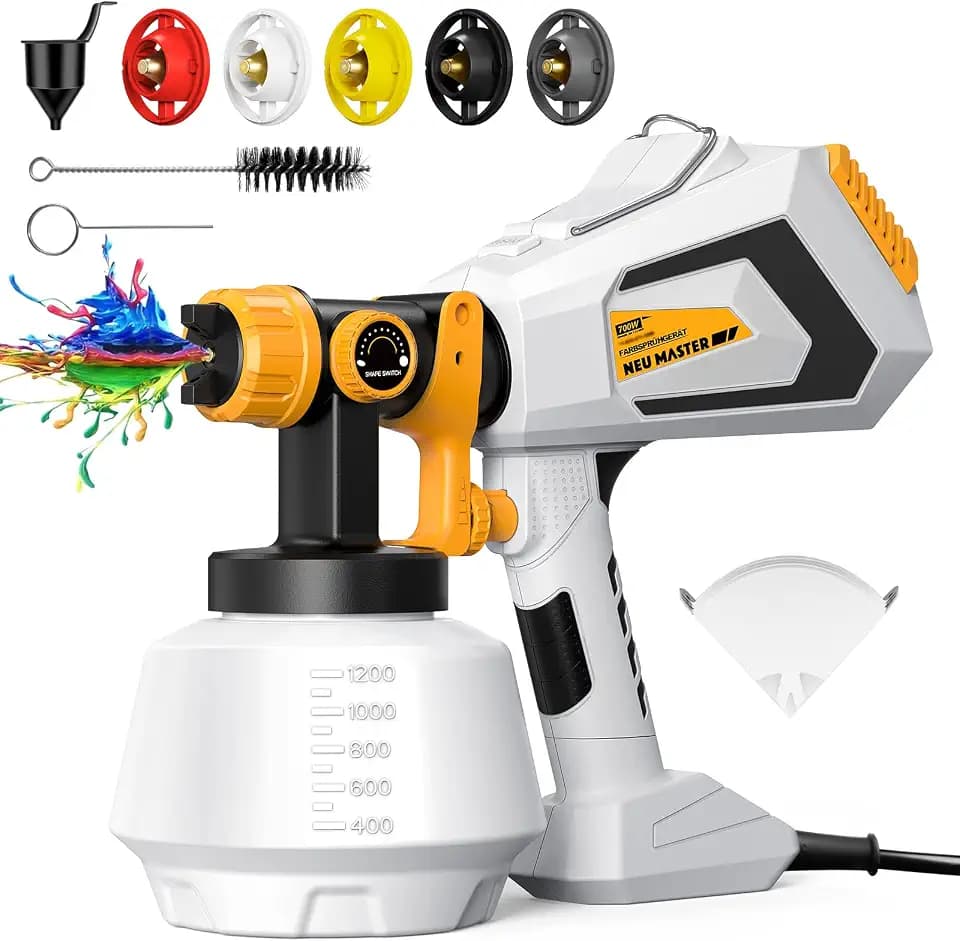 Farbsprühsystem - NEU MASTER 700W 1200ML HVLP Farbsprühgerät Wandfarbe, 5 Kupferdüsen /3 Sprühmuster Neu Lackierpistole Elektrisch für den Innen- und Außenbereich