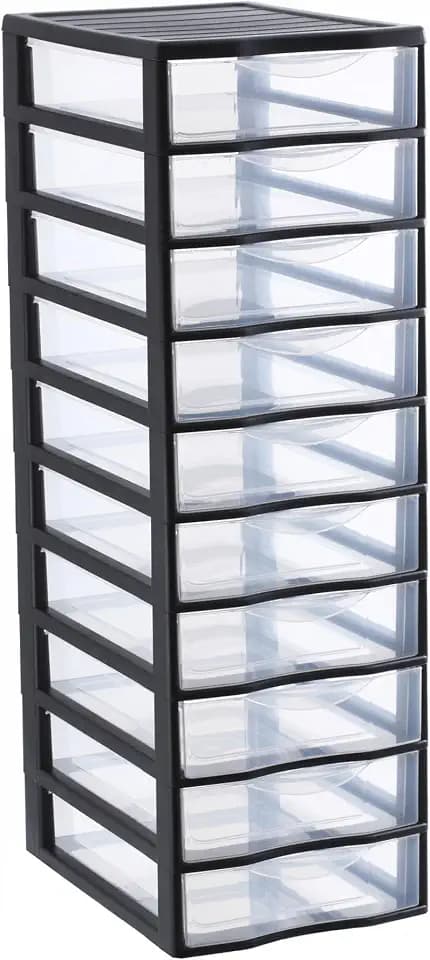 SUNDIS Orgamix, schubladenbox aus Kunststoff, 10 transparente Schubladen im A4-Papierformat, Höhe 81,5 cm, ideal zur Aufbewahrung von Büchern, Kursen, Dokumenten, Zubehör, Accessoires