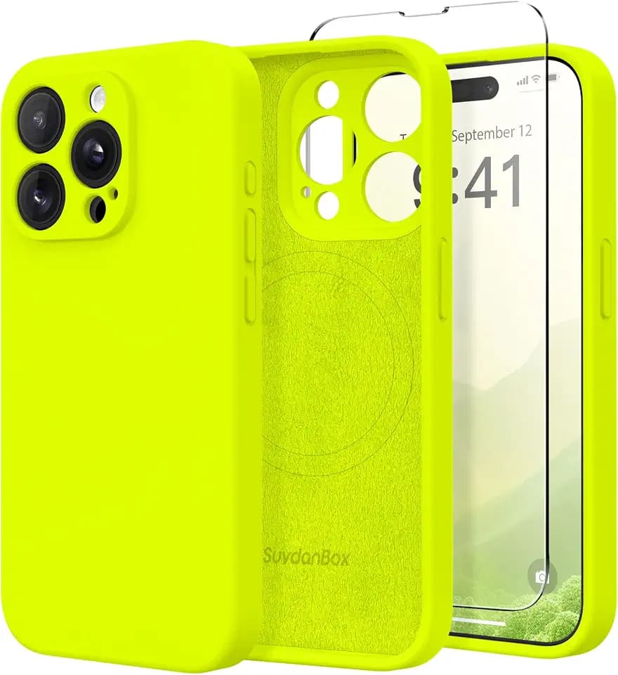 Magnetic for iPhone 14 Pro Max Case Silicone Fluorescent Green
