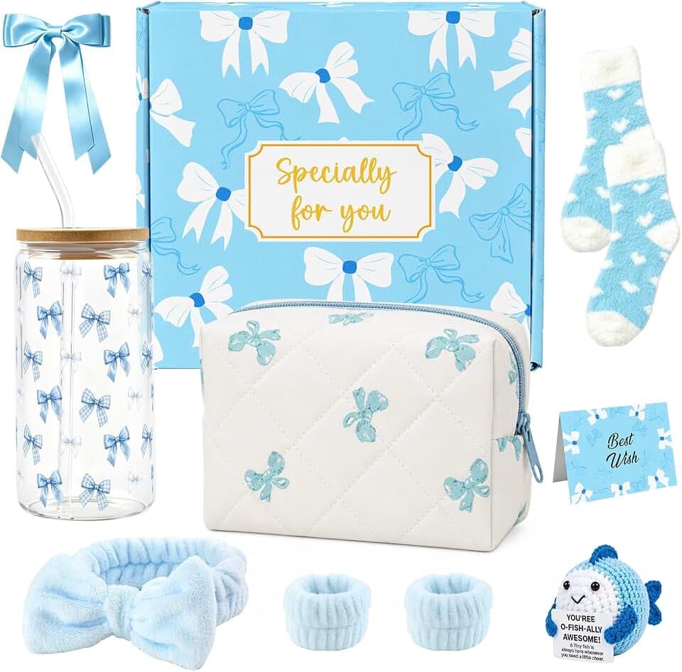 Geschenke für Mädchen Teenager 9 10 11 12 13 14 15 16 Jahre,Personalisiertes Geburtstagsgeschenk für Tochter mit Kosmetiktasche,Glasbecher,Puppe,Haarband,Haarspange mit Schleife,Socke