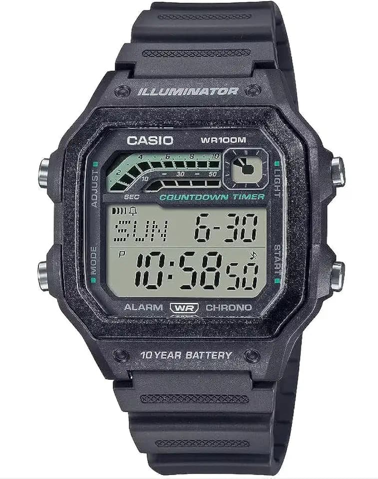 Casio WS1600H Series | Men’s Watch | Sports Design | Stopwatch | Countdown Timer | LED Light with Afterglow | 100M WR | Daily Alarm | Auto Calendar | World Time | 10 Year Battery