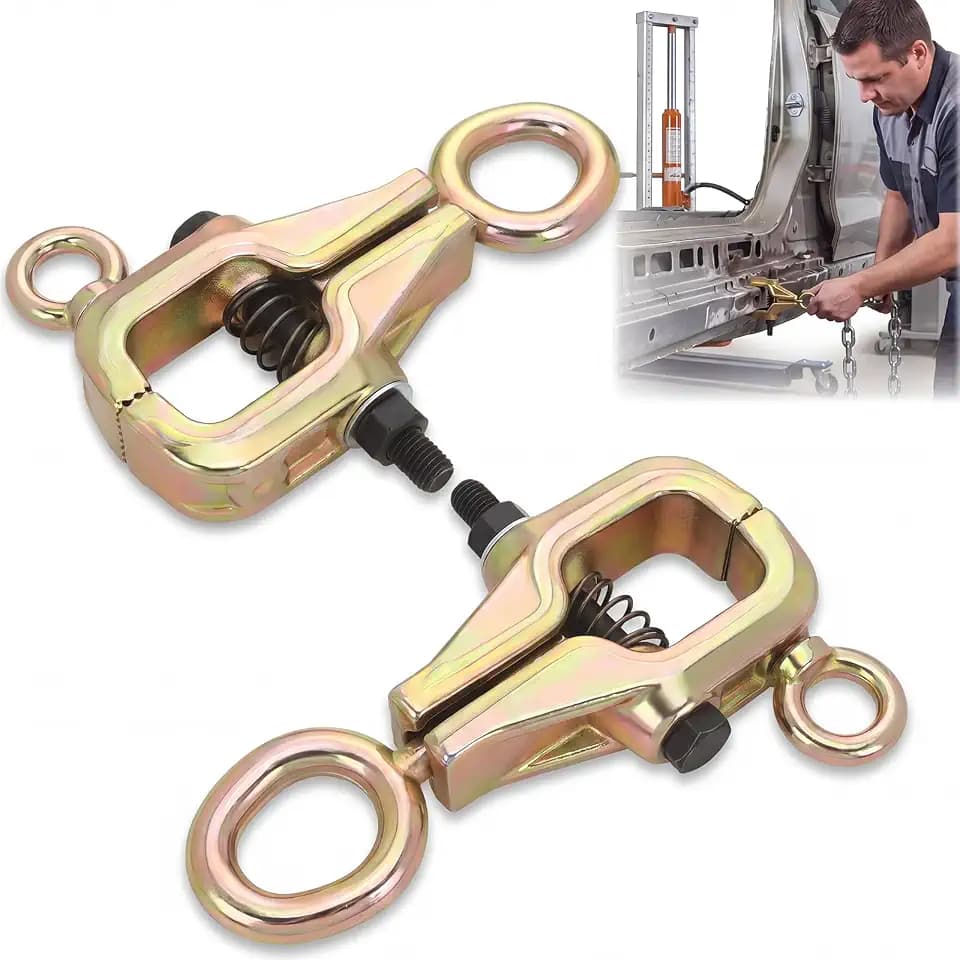 Flutesan 2 Pcs Auto Body Repair Pull Clamp 5 Ton Straight and 2 Ton Top 2-way Self-tightening Frame Pull Clamp for Car Vehicle Collision Body Repair Frame Straightening, Heavy-duty Chrome Steel