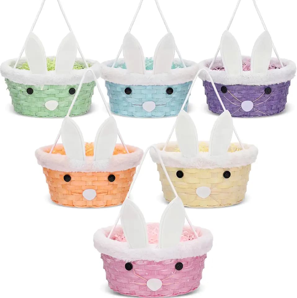 Didaey 6 Pcs Wicker Easter Baskets with Handle, Bunny Ears, Pastel