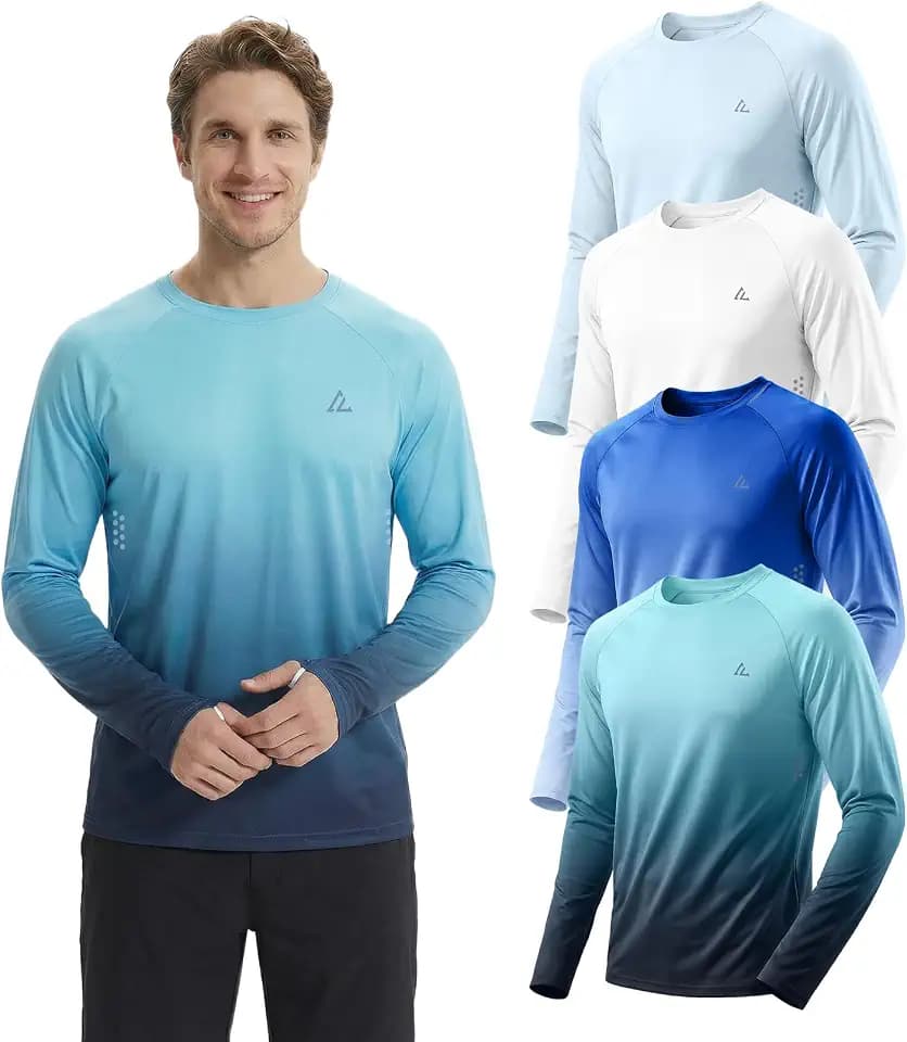 Mens UPF 50+ Long Sleeve Sun Shirts Fishing Rash Guard Uv Protection Tops