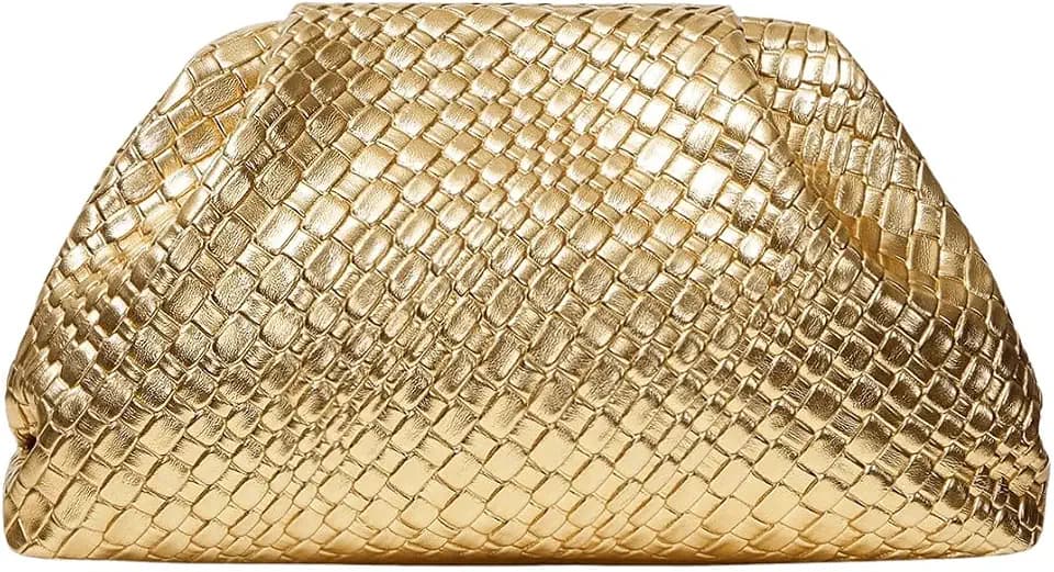 QWINEE Women's Woven Evening Bag Dumpling Clutch Purse No Strap Handbags Elegant Faux PU Leather Clutch Bag