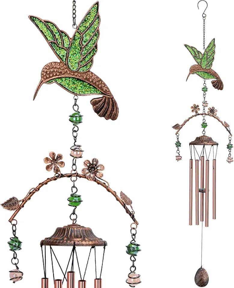 Windspiel – Kolibri-Windspiel für draußen, tiefer Ton, 86,4 cm, 5 Aluminiumrohre, Geburtstag, Jahrestag, Kolibri, Geschenke für Mutter, Oma, Tochter, Dekoration für Haus, Garten, Terrasse, Hinterhof