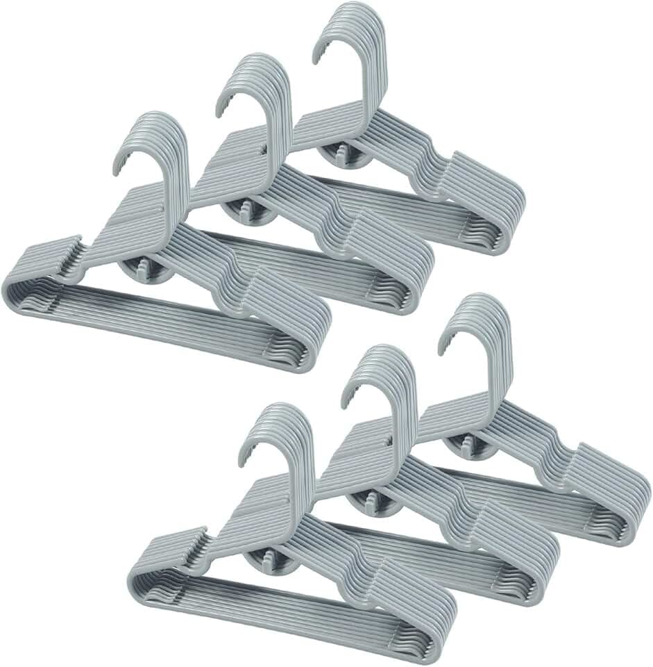 60 Pcs Grey Baby Nursery Closet Hangers,Kids Plastic Hangers,Non-Slip Laundry Infant Pant Hanger for Newborn Clothes,Stackable Hangers,Save Space Ultra-Thin Child Coat Hanger for Girl Boy Toddler Kids