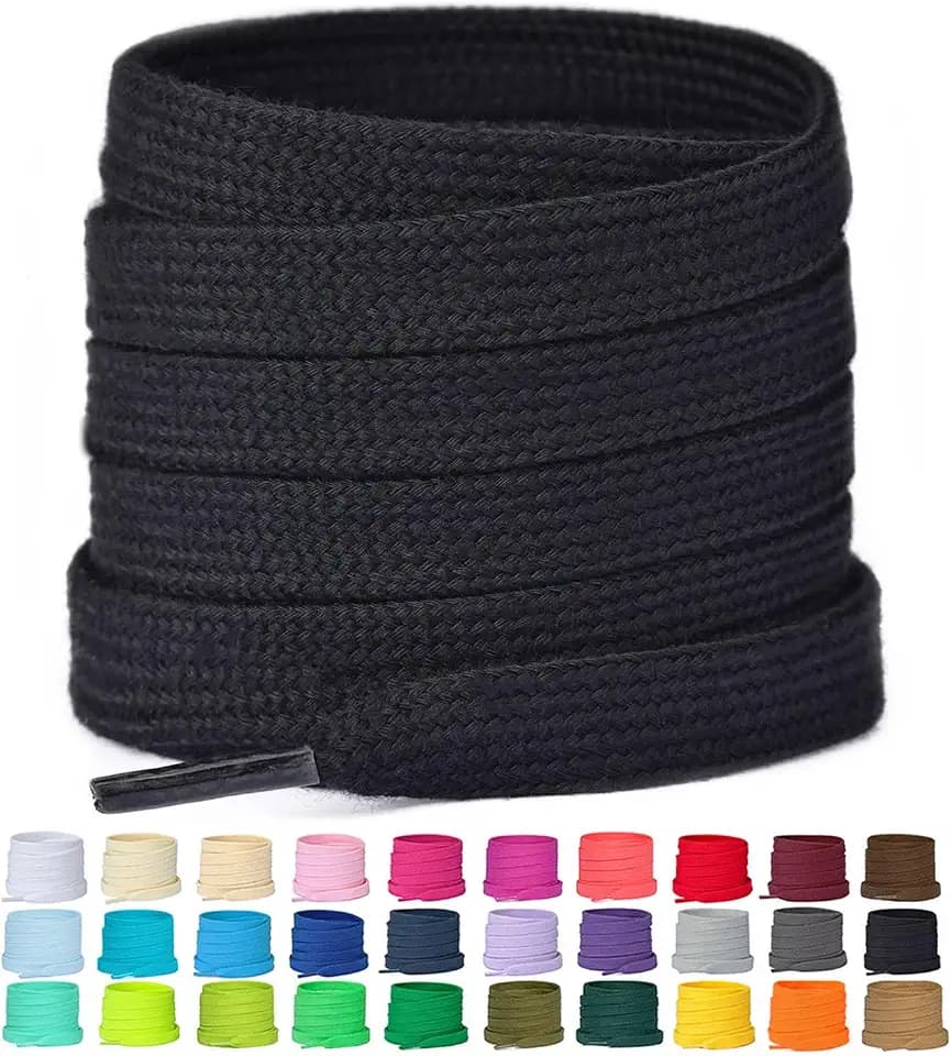 Booyckiy 2 Pairs 10mm Poly Cotton Flat Shoe Laces for Sneakers, 30 Colors