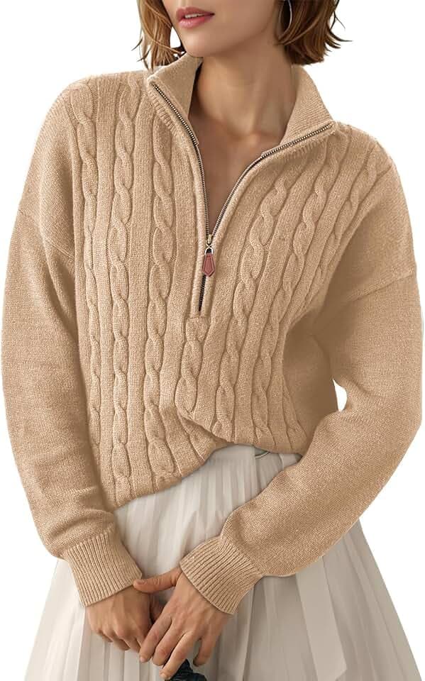 Dokotoo Women's Sweaters 2026 Fall Winter Quarter Zip Ribbed Cable Knit