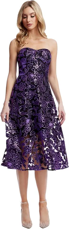Dress The Population Women's Sadie Fit and Flare Midi Dress