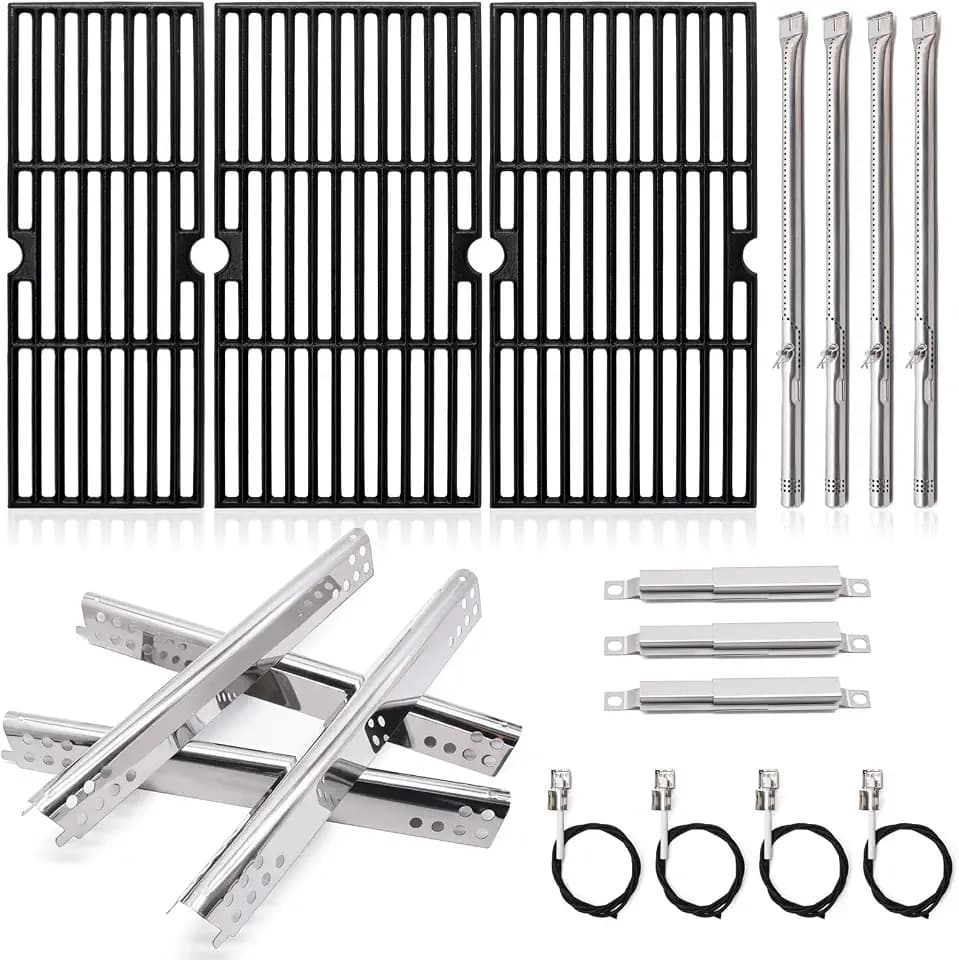 Grill Replacement Parts for Charbroil Performance 4 Burner 463347017, 463335517, 463342119, 463376017, G470-0002-W1, G470-0003-W1, 18’’ Cast Iron Grates, Heat Plates, Burners Parts