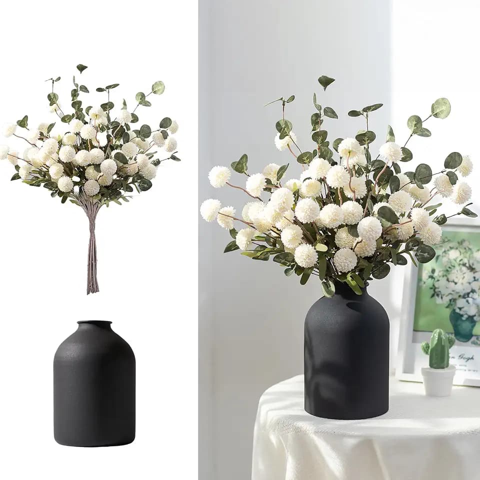 BLOSMON Fake Mum Flowers in Vase, White Dining Table Centerpiece Decor