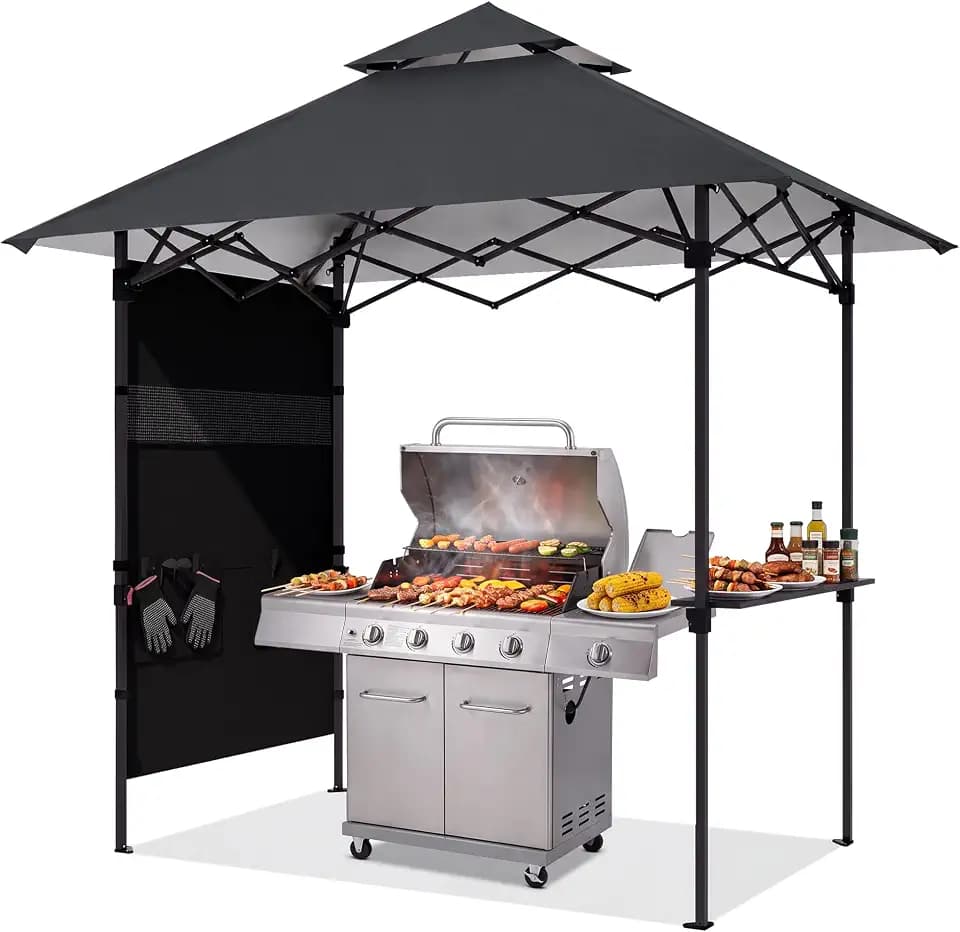 ABCCANOPY 8x5 Pop Up BBQ Grill Gazebo with Lights & Sidewall, Dark Gray