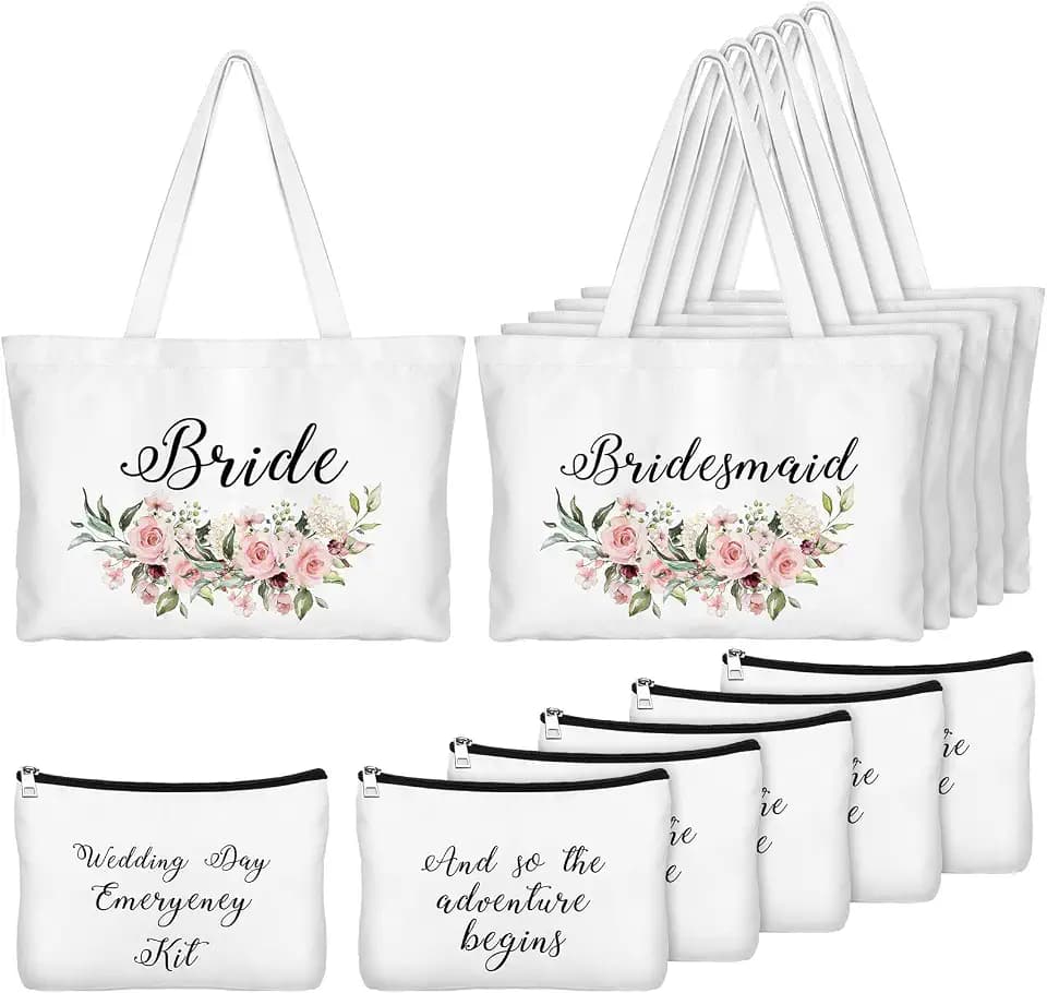 Sanwuta 6 Set Bridesmaid Tote Bags Canvas Wedding Gift,Floral Pattern