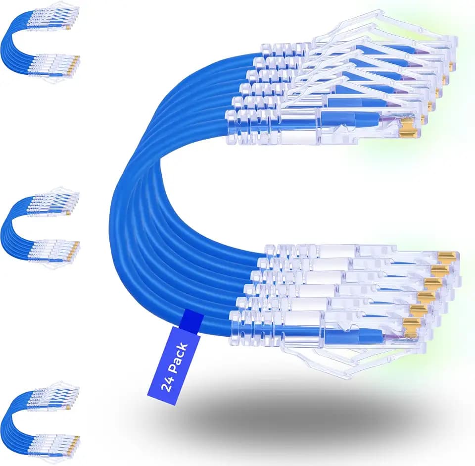 Rapink Patch Cables Cat6/ Cat6a 10ft (24 Pack) Slim, Cat6a Ethernet Patch Cable 10G Support, Snagless Cat 6 Patch Cable for Patch Panel to Switch, Flexiable Cat6 Ethernet Cable Blue