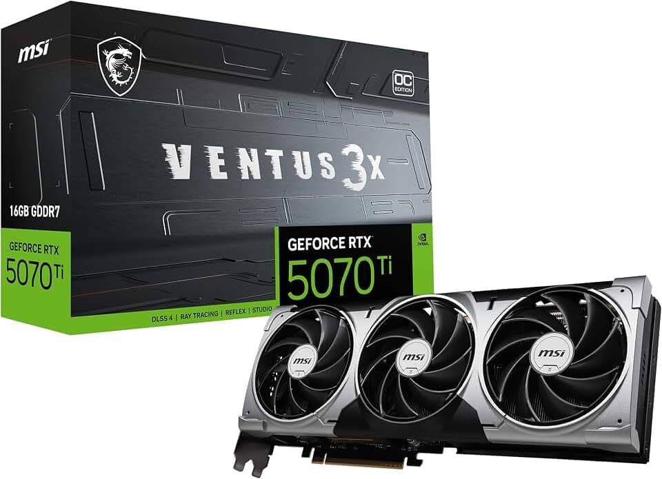 MSI Gaming RTX 5070 Ti 16G Ventus 3X OC Grafikkarte (16GB GDDR7, 256-Bit, Extreme Clock TBD MHz, DisplayPort x 3 2.1a, HDMI 2.1b, NVIDIA Blackwell Architecture)
