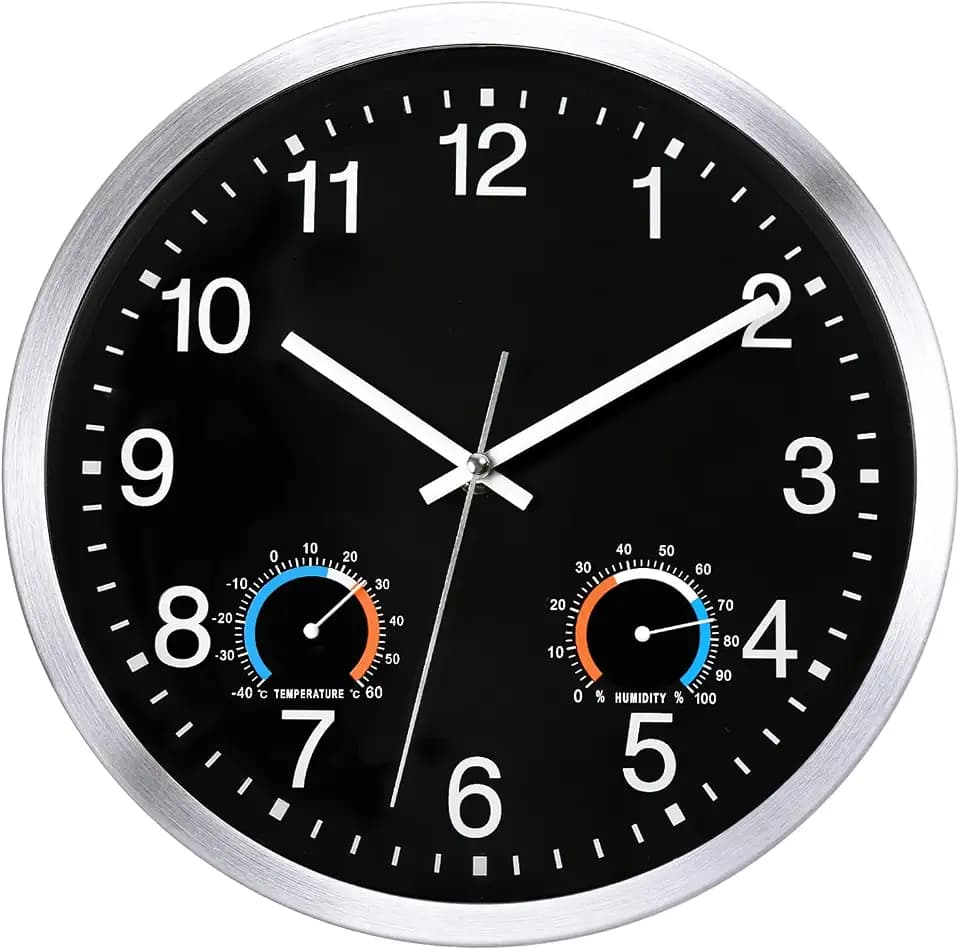 30 cm Outdoor Uhr wasserfest mit Thermometer und Hygrometer, Schwarz