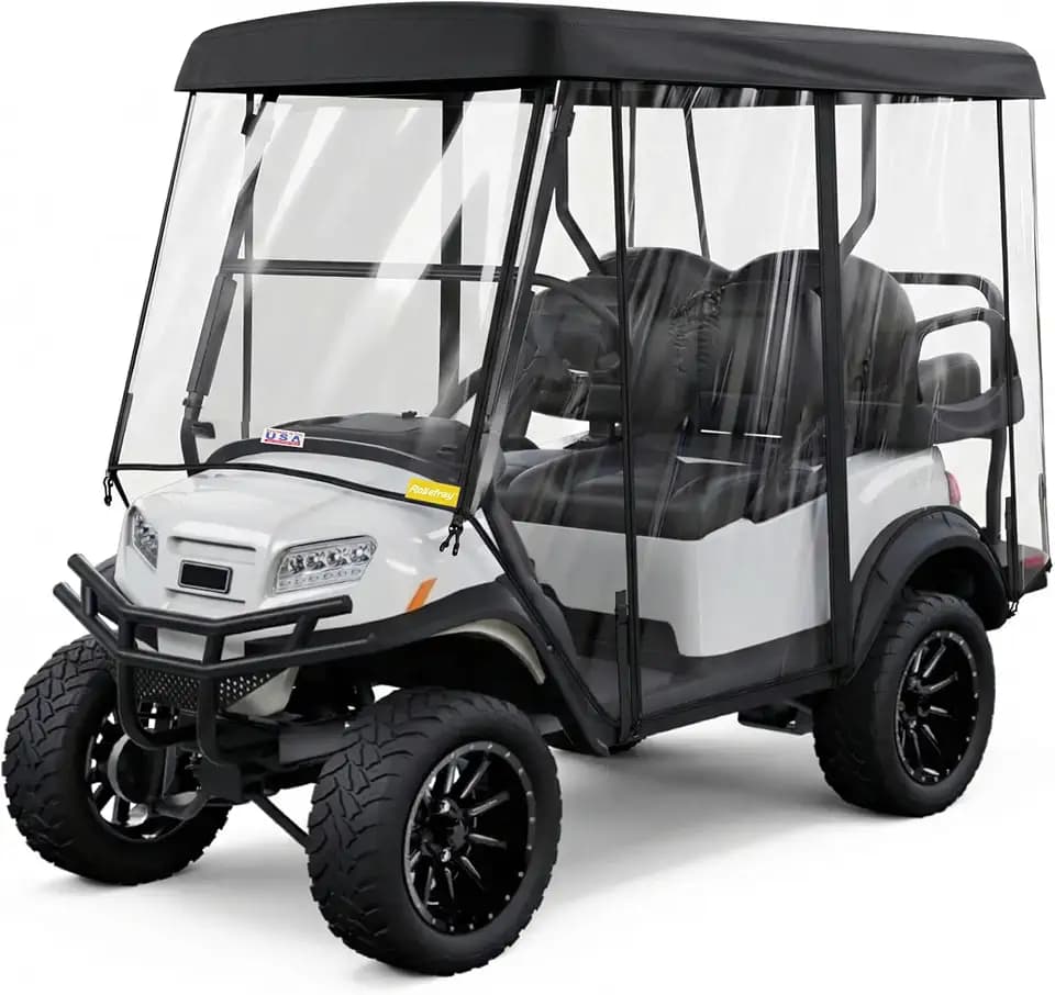 Golf Cart Enclosure - 2+2 Drivable Rain Cover for EZGO, Club Car - Durable Door Zipper, 4-Sided Clear Windows (4 Seater)