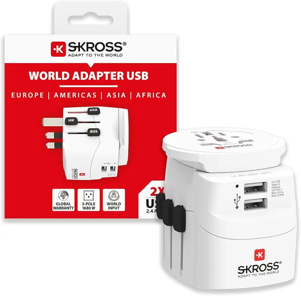 SKROSS Länderstecker Pro Light USB World (2xA) White