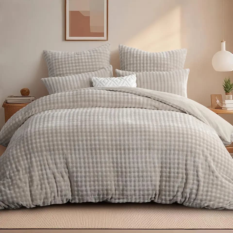 RUIKASI Winter Plüsch Bettwäsche 220 x 240 Flanell 3teilig Beige, Oeko-TEX