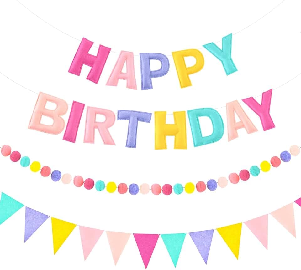 CANREVEL 3 PCS Pre-Strung 3D Happy Birthday Banner Decorations, Candy