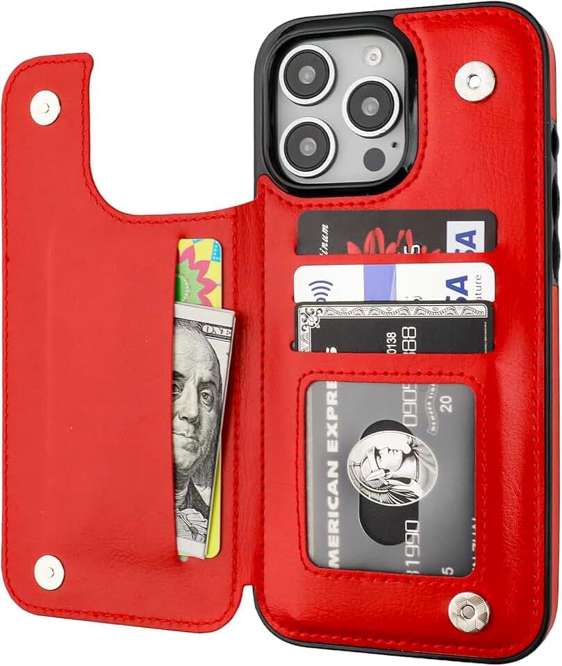 ONETOP for iPhone 16 Pro Max Wallet Case with Credit Card Holder,Red