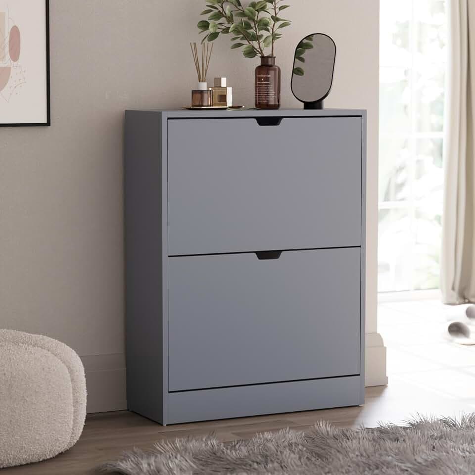 Vida Designs Schuhkipper mit 2 Klappen | 80 H x 60 B x 24 T cm | Grau | Platzsparender Schuhschrank für bis zu 10 Paar Schuhe | Kippschutz | Flurmöbel für Eingangsbereich