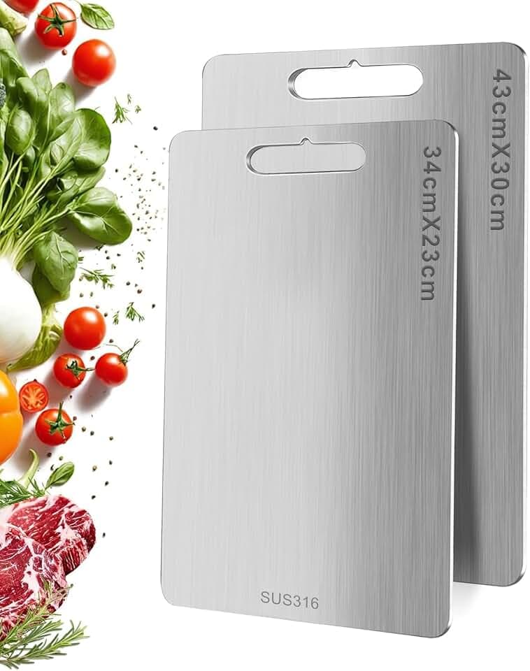 Titan Schneidebrett S316 Schneidebrett Edelstahl BPA Frei Doppelseitiges Lebensmittel Titan Schneidebrett Ideal für Fleisch, Brot, Gemüse & Obst