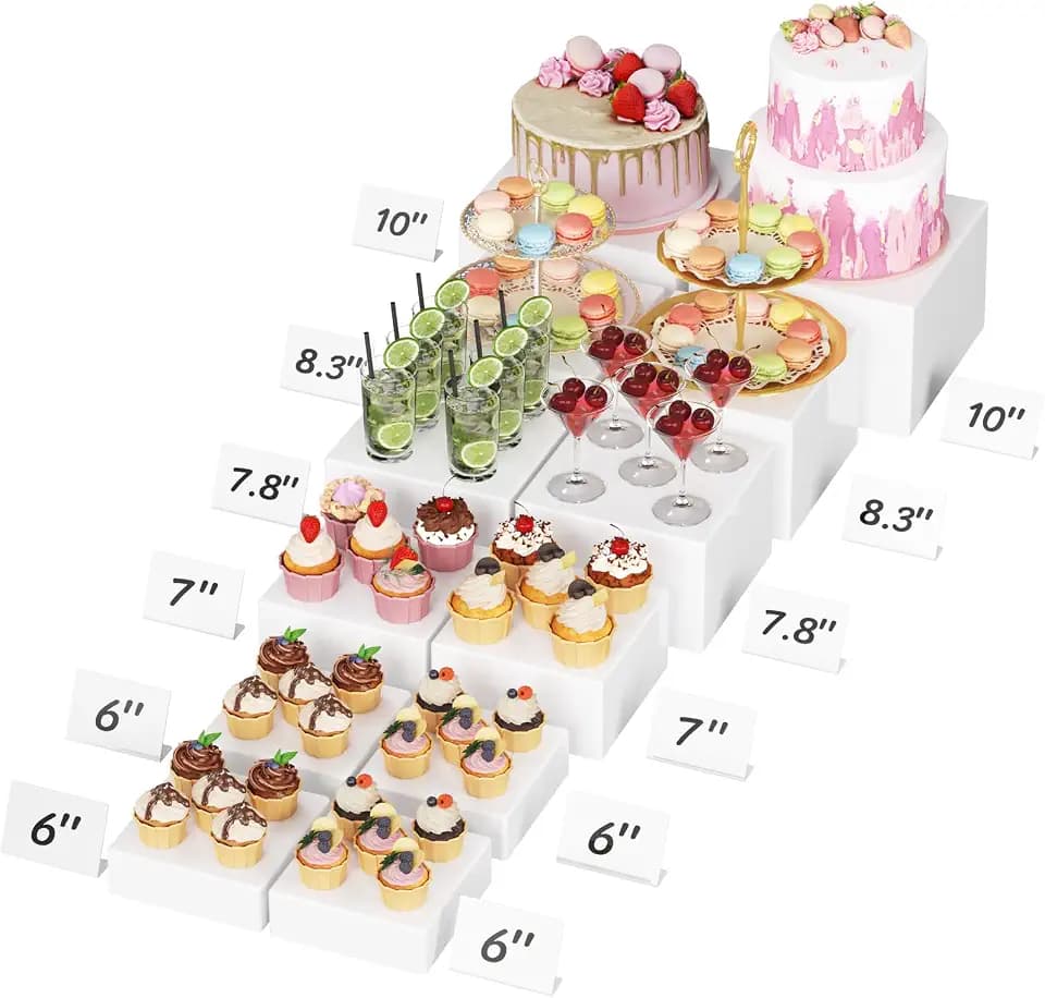 Lifewit Buffet Risers, 6 Pcs Plastic Dessert Table Display Set, White