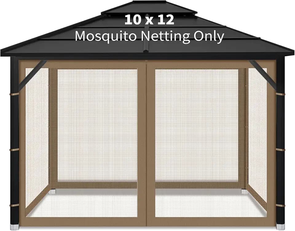 Gazebo Replacement Mosquito Netting for Patio, 10x12 ft, Brown