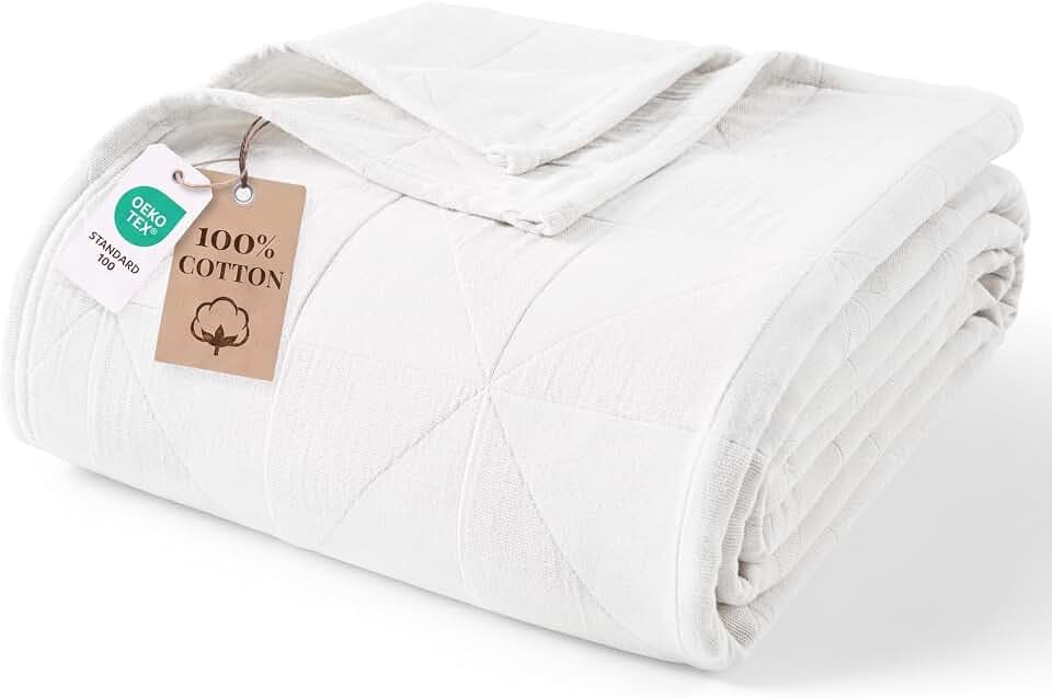 Exclusivo Mezcla 4-Layer 100% Cotton Muslin Throw Blanket, White