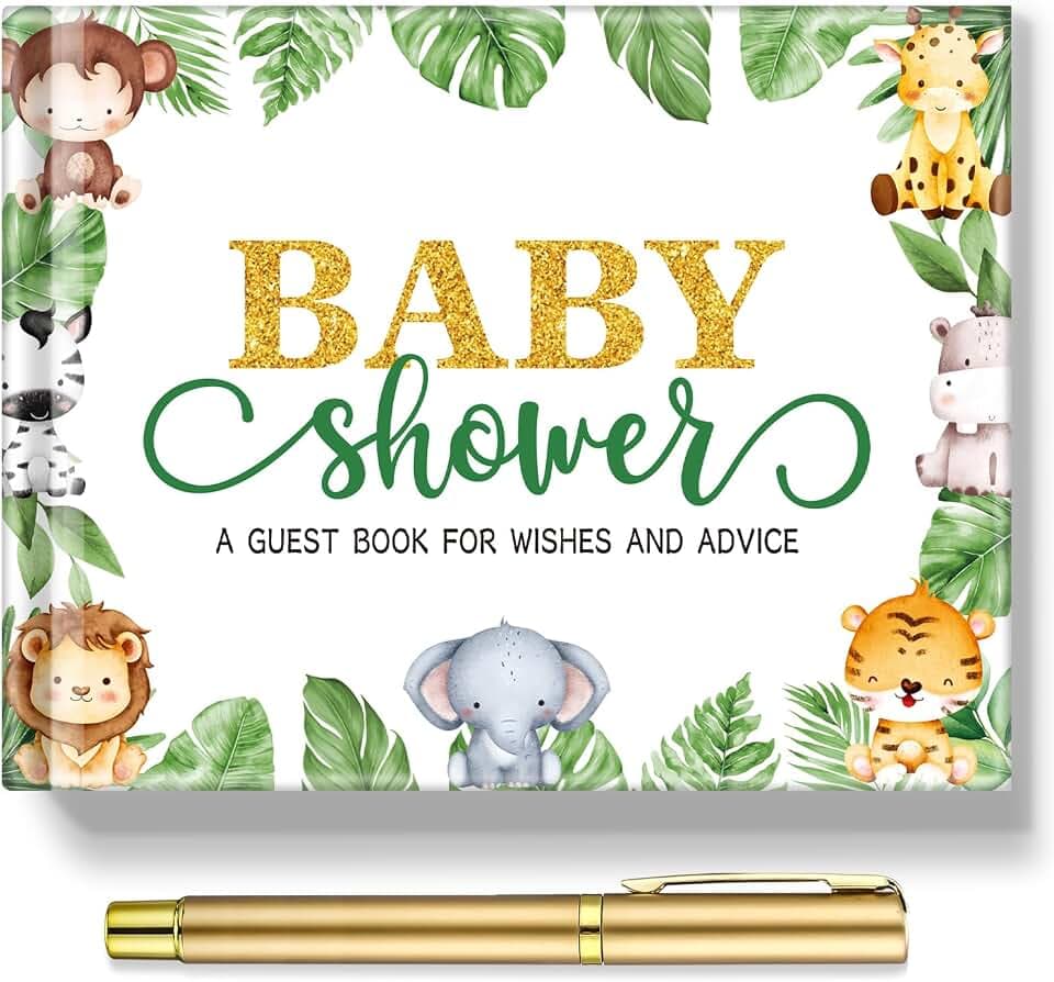 Fuyoooo 27 Pcs Forest Animals Jungle Baby Shower Guest Book Gold Pen