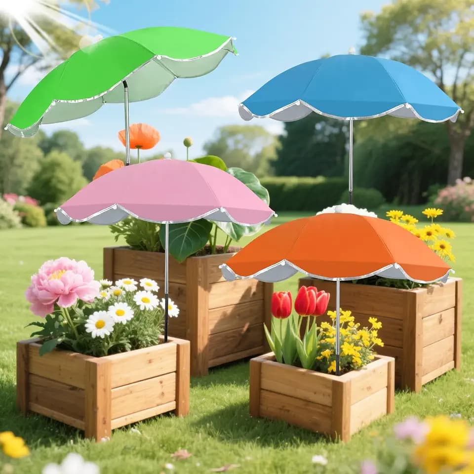 LCHUANG 4Pack Plant Umbrellas for Outdoor, 24inch Plant Shades for Outdoor with Durable 39.5'' High M-Shaped Plug for Stronger Wind Resistanc Flower, Potted, Garden Beds
