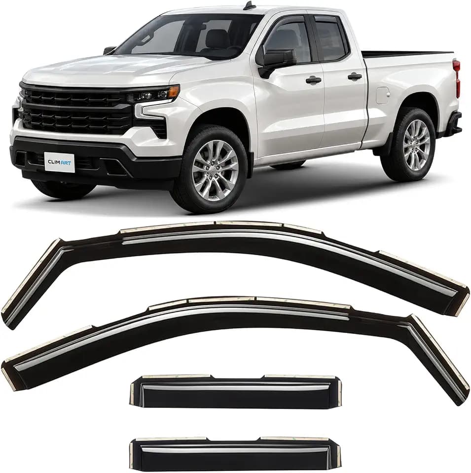 CLIM ART in-Channel Incredibly Durable Rain Guards for Chevrolet (Chevy) Silverado/GMC Sierra 1500 2019-2026 Double Cab, Original Window Deflectors, Vent Window Visors, Vent Deflector, 4 pcs.-619505