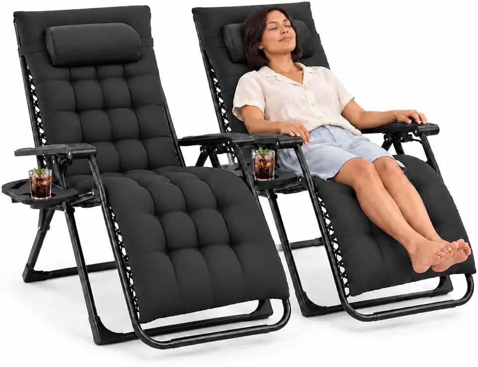 DUMOS Zero Gravity Chairs Set of 2, Lounge Chair Outdoor with Cup Holder
