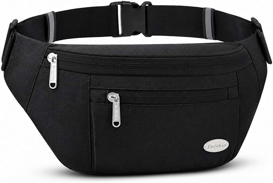 Entchin Water-Resistant Fanny Pack, 4-Zipper Belt Bag
