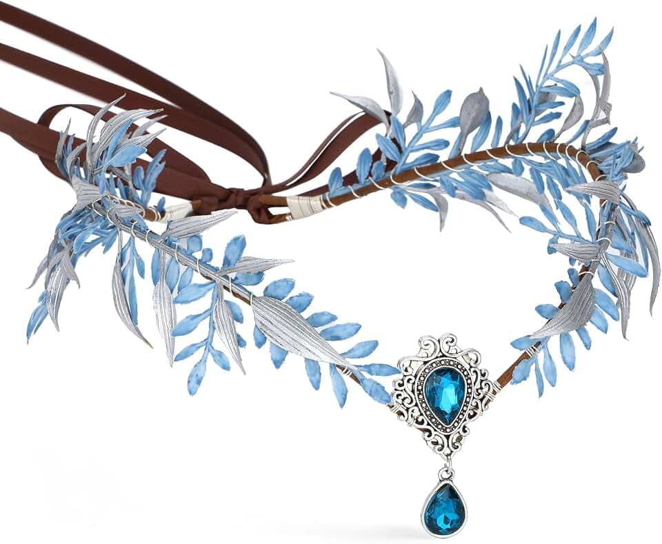 MOSTORY Blaue Feen-Blumenkrone für Ref. Woodland Elf Floral Kopfschmuck Elfen Kranz für Renaissance Frauen Cosplay Fotoshooting