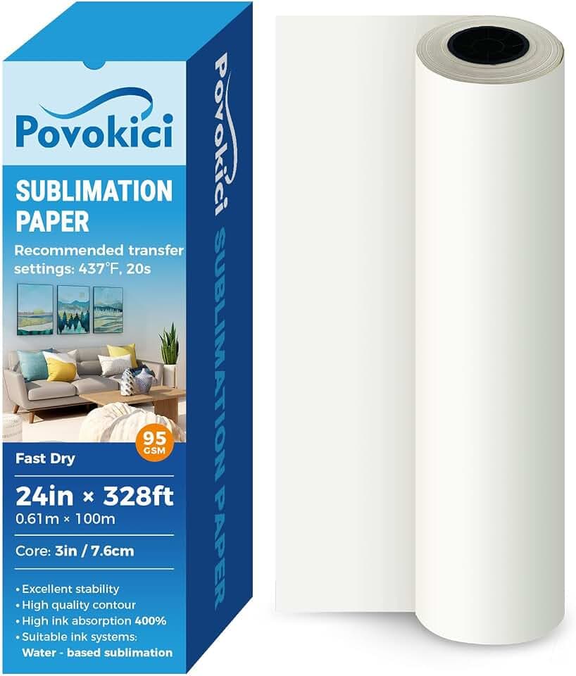Fast Dry Dye Sublimation Paper Roll 95gsm 24in x 328ft 3" Core for Heat Transfer Printing