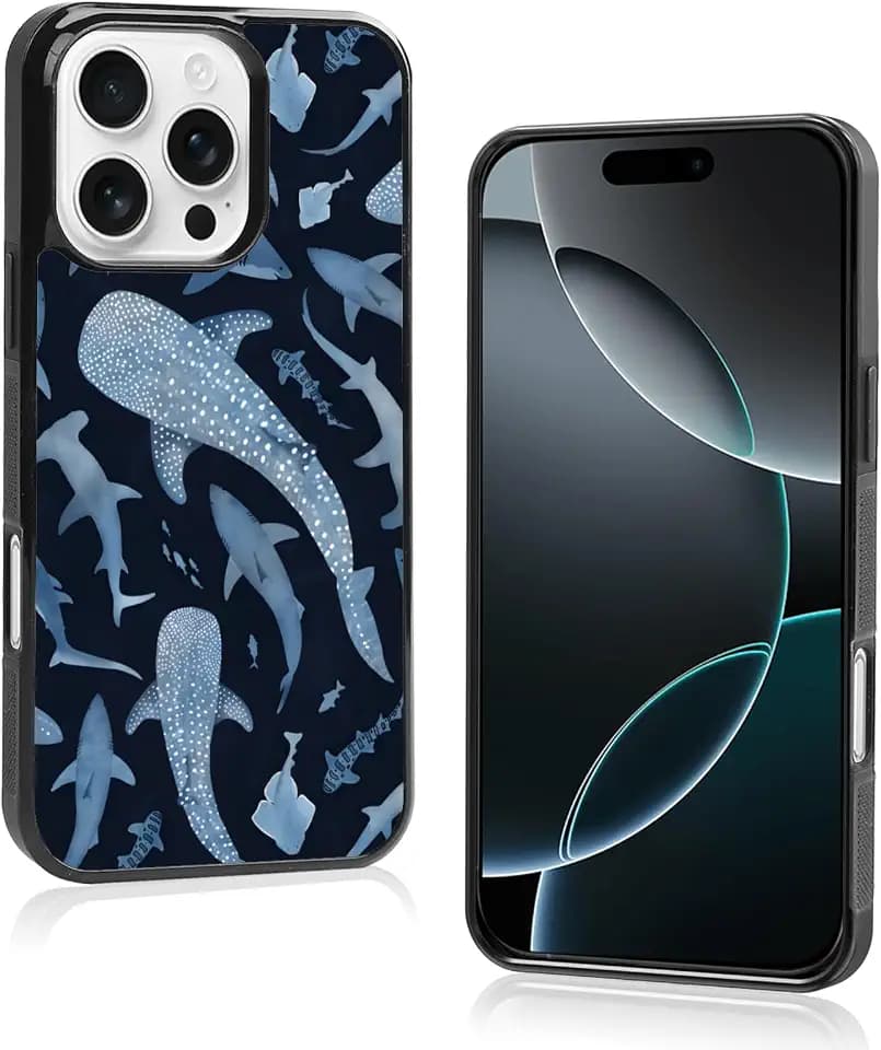 Cute Blue Shark Aesthetic Phone Case for iPhone 16 Pro Case for Women Teen Girls Kids Girls -6.3Inch