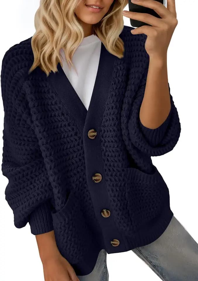 Dokotoo Women's 2026 Fashion Casual Open Front Long Sleeve Chunky Knit Cardigans Sweaters Outerwear Coats