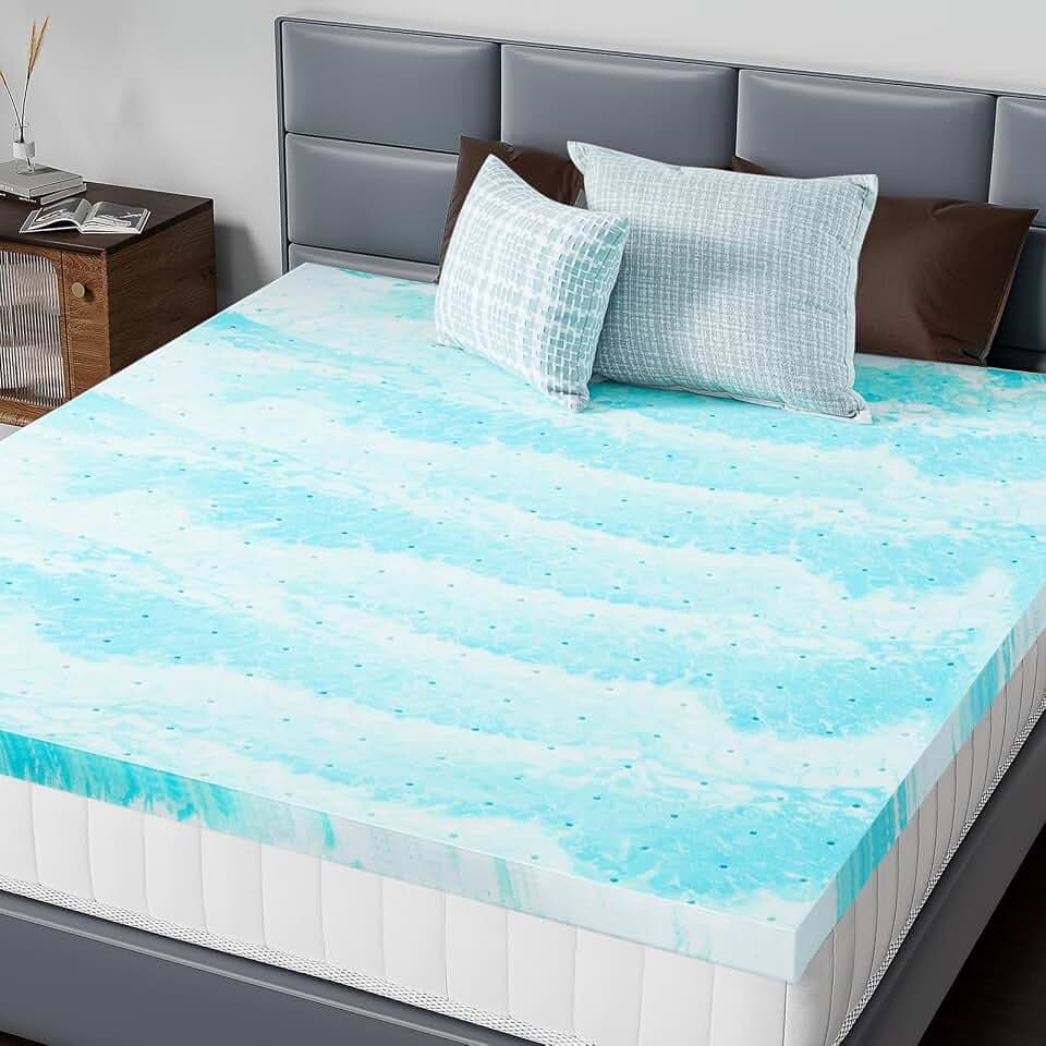 DUMOS Memory Foam Mattress Topper Queen, 2 Inch Thick Gel Infused Bed Toppers for Queen Size Bed, Soft Mattress Pads for, CertiPUR-US Certified, Blue
