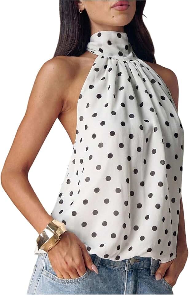 Verdusa Women Y2K Polka Dots Halter Tops Backless Peplum Going Out Outfits
