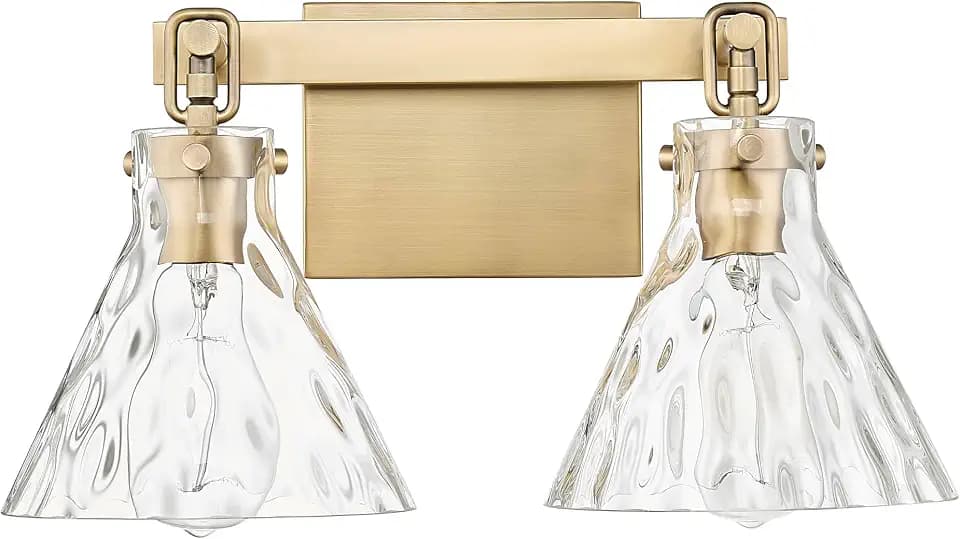 ML Lighting | Barlon Collection | 20002-VB | 2 Light Vanity in Vintage Brass Finish with Clear Water Glass Shade | Versatile Design That adds High-End Texture and Elegance to Your Bathroom