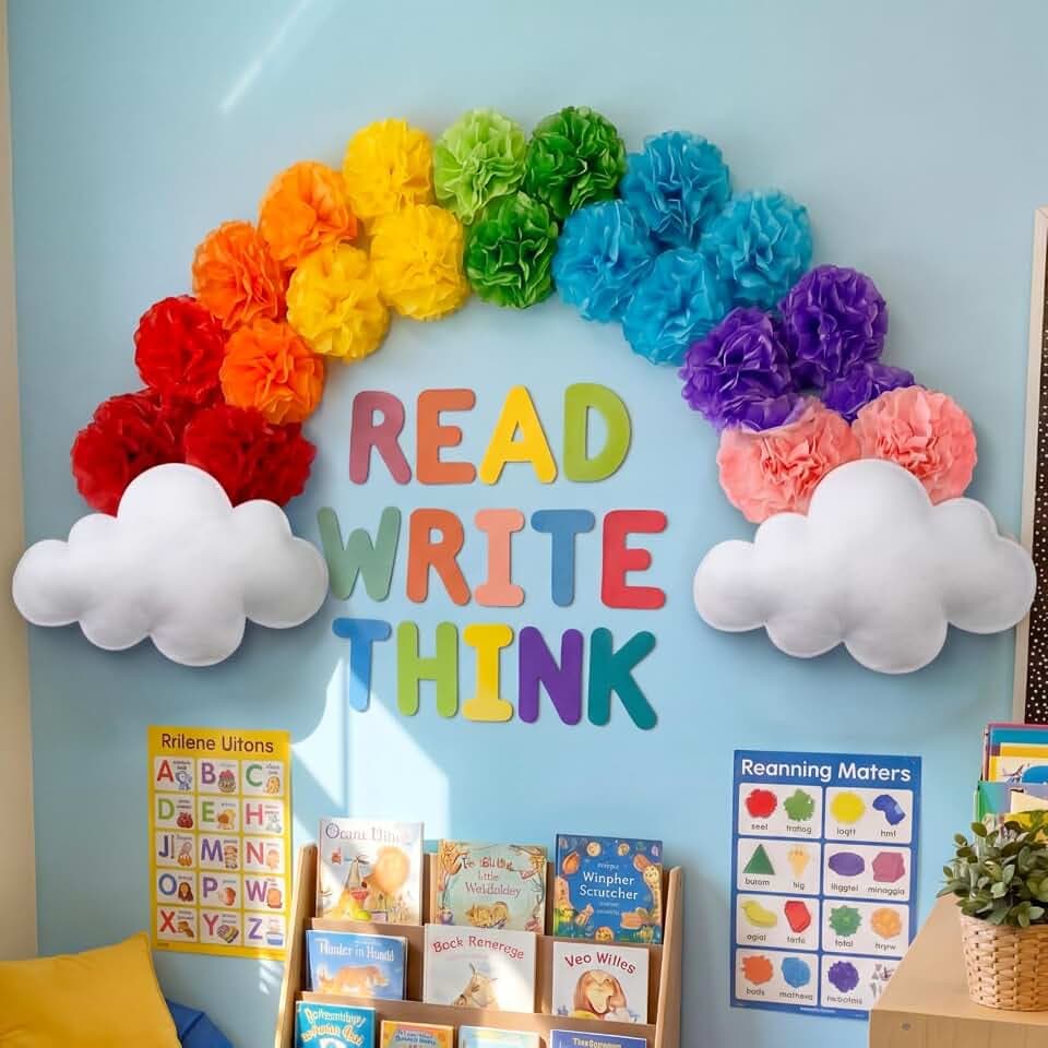 Eaasty 26 Pcs Reading Bulletin Board Set 3D Rainbow Classroom Corner Decor