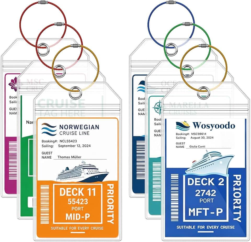 6er-Pack Kofferanhänger für Kreuzfahrten, Robuste Wasserfeste Transparente PVC Gepäckanhänger mit Verschraubbaren Metallband, für AIDA TUI Mein Schiff, Gepäck, Koffer, Taschen (19 * 11cm)
